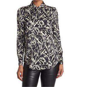 Donna Karan Notched Collar Button Down Silk Shirt - S